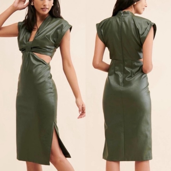Anthropologie Eva Franco Faux Vegan Leather Dress with Cutouts Green Size 4 - Picture 1 of 12